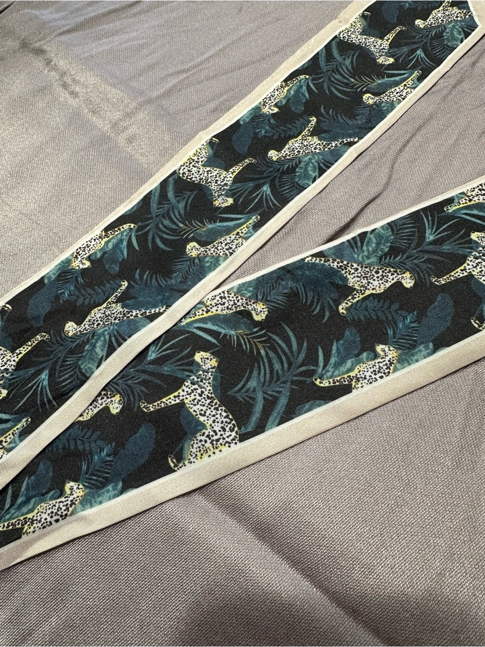 Silky Leopard & Palm Skinny Scarf in Teal and Ivory - Picture 3 of 3